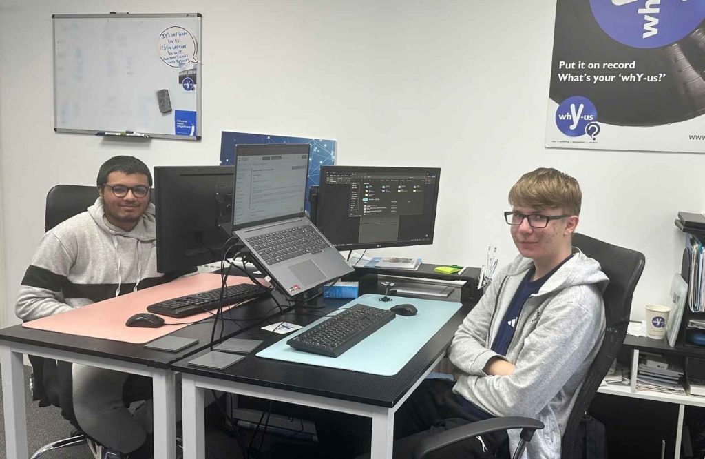 Isaac and Sami working on t-level placement projects at whY-us?